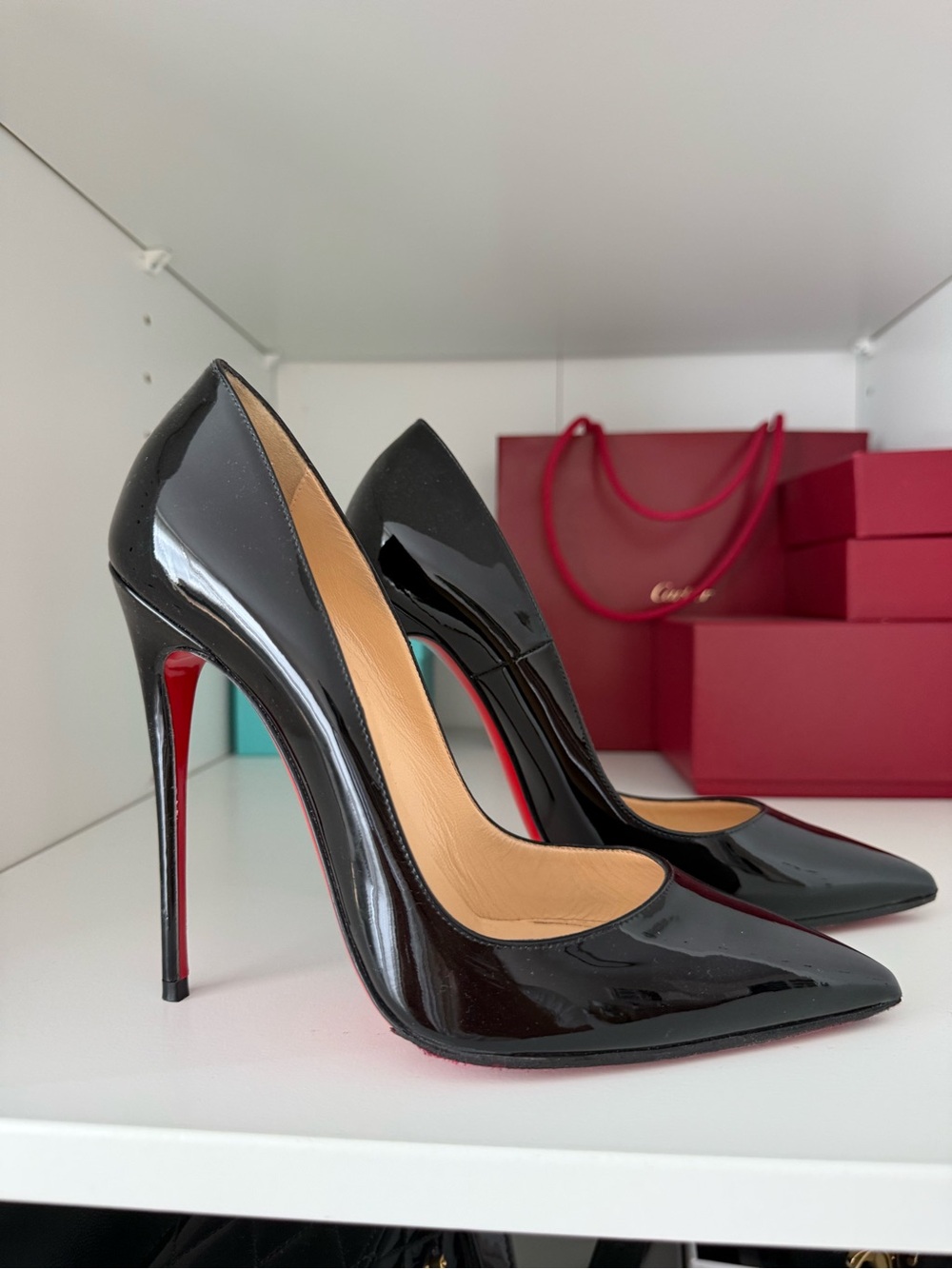 Christian Louboutin Black Patent Leather Pointed Toe Pumps with Red Sole